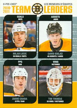 2011-12 O-Pee-Chee - Team Leaders #TL-3 Milan Lucic / David Krejci / Zdeno Chara / Tim Thomas Front