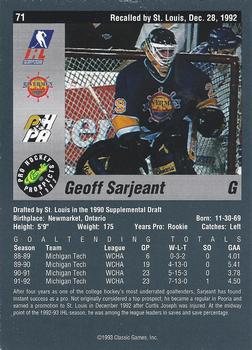 1993 Classic Pro Prospects #71 Geoff Sarjeant Back