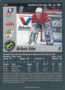 1993 Classic Pro Prospects #117 Arturs Irbe Back