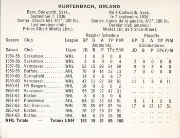 1965-66 Coca-Cola NHL Players #NNO Orland Kurtenbach Back