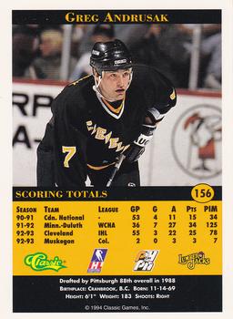 1994 Classic Pro Hockey Prospects #156 Greg Andrusak Back