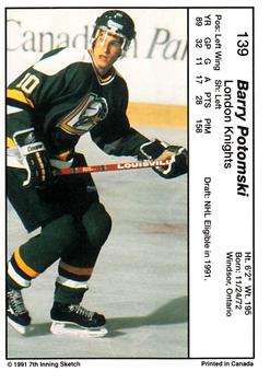 1990-91 7th Inning Sketch OHL #139 Barry Potomski Back