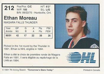 1991-92 7th Inning Sketch OHL #212 Ethan Moreau Back