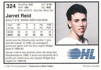 1991-92 7th Inning Sketch OHL #324 Jarret Reid Back
