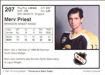 1991-92 7th Inning Sketch WHL #207 Merv Priest Back