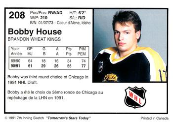1991-92 7th Inning Sketch WHL #208 Bobby House Back