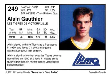 1991-92 7th Inning Sketch LHJMQ #249 Alain Gauthier Back