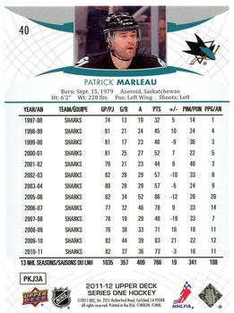 2011-12 Upper Deck #40 Patrick Marleau Back