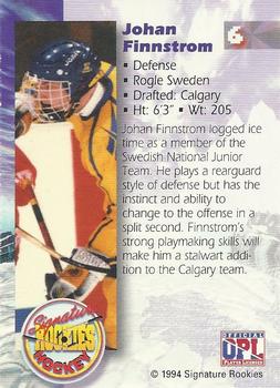 1994-95 Signature Rookies - Authentic Signatures #6 Johan Finnstrom  Back
