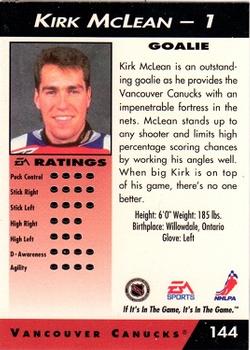 1994 EA Sports NHL '94 #144 Kirk McLean Back