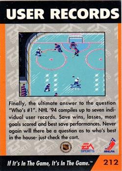 1994 EA Sports NHL '94 #212 User Records Back