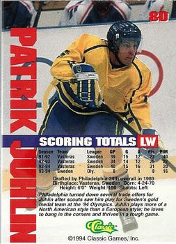 1994-95 Classic #80 Patrik Juhlin Back