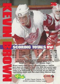 1994-95 Classic - Gold #36 Kevin Brown  Back