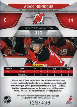 2011-12 Panini Certified #213 Adam Henrique Back