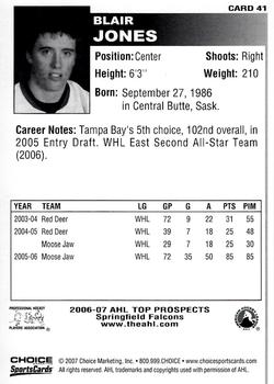 2006-07 Choice AHL Top Prospects #41 Blair Jones Back