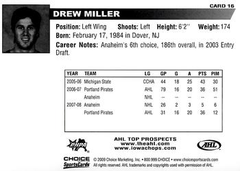 2008-09 Choice AHL Top Prospects #16 Drew Miller Back