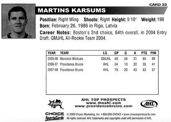 2008-09 Choice AHL Top Prospects #33 Martins Karsums Back
