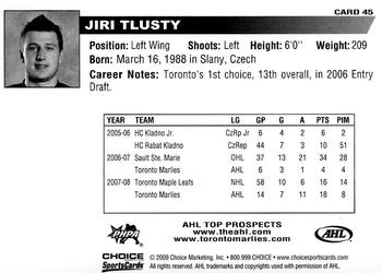 2008-09 Choice AHL Top Prospects #45 Jiri Tlusty Back