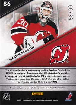 2011-12 Panini Certified - Fabric of the Game #86 Martin Brodeur Back