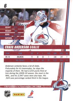 2010-11 Donruss - Press Proofs #6 Craig Anderson Back