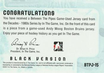 2010-11 In The Game Decades 1980s - Between The Pipes Jerseys Black #BTPJ-15 Andy Moog  Back