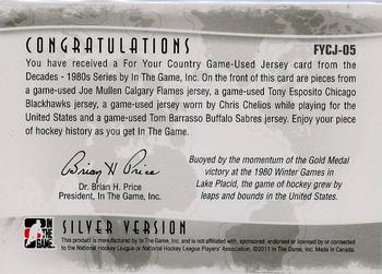 2010-11 In The Game Decades 1980s - For Your Country Jerseys Silver #FYCJ-05 Joe Mullen / Tony Esposito / Chris Chelios / Tom Barrasso  Back