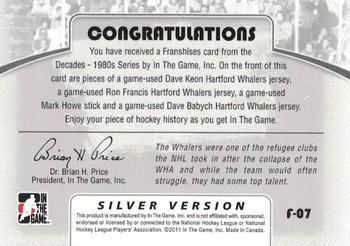 2010-11 In The Game Decades 1980s - Franchise Jerseys Silver #F-07 Dave Keon / Ron Francis / Mark Howe / Dave Babych  Back