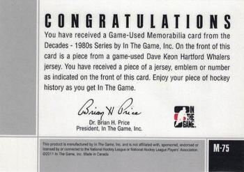 2010-11 In The Game Decades 1980s - Game Used Numbers Gold #M75 Dave Keon  Back