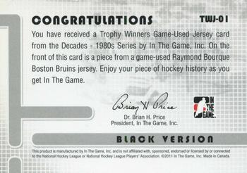 2010-11 In The Game Decades 1980s - Trophy Winners Jerseys Black #TWJ-01 Ray Bourque Back