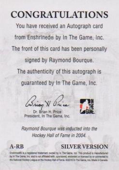 2010-11 In The Game Enshrined - Autographs Silver #ARB Ray Bourque Back
