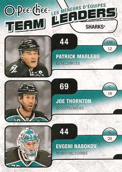 2010-11 O-Pee-Chee - Team Leaders #TL-25 Patrick Marleau / Joe Thornton / Evgeni Nabokov  Front