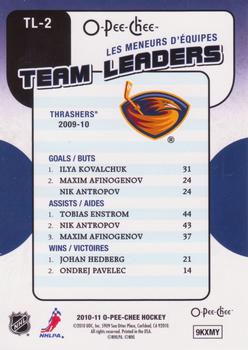 2010-11 O-Pee-Chee - Team Leaders #TL-2 Johan Hedberg / Ilya Kovalchuk / Tobias Enstrom  Back