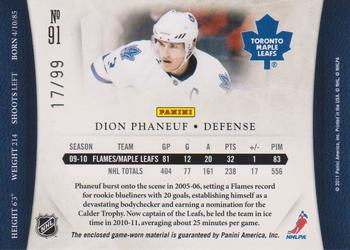 2010-11 Panini Dominion - Jerseys #91 Dion Phaneuf  Back