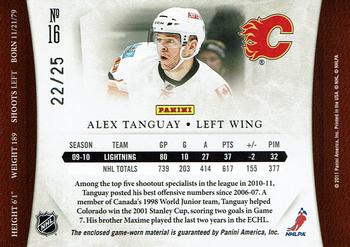 2010-11 Panini Dominion - Jerseys Prime Nameplate #16 Alex Tanguay  Back