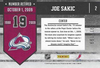 2010-11 Panini Limited - Retired Numbers #2 Joe Sakic  Back