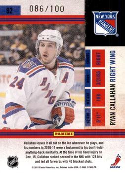 2010-11 Playoff Contenders - Playoff Tickets #92 Ryan Callahan  Back