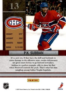 2010-11 Playoff Contenders - Rookie of the Year Contenders #13 P.K. Subban  Back