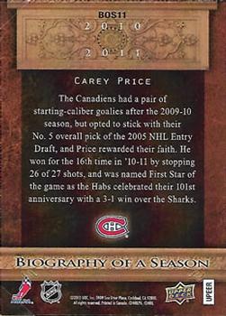 2010-11 Upper Deck - Biography of a Season #BOS11 Carey Price  Back