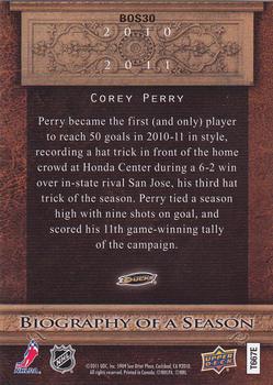 2010-11 Upper Deck - Biography of a Season #BOS30 Corey Perry  Back