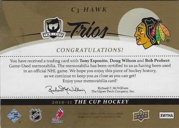 2010-11 Upper Deck The Cup - Trios Patches #C3-HAWK Tony Esposito / Doug Wilson / Bob Probert  Back