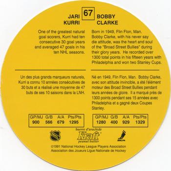 1991-92 Kraft #67 Jari Kurri / Bobby Clarke Back