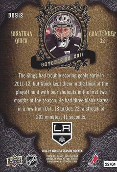 2011-12 Upper Deck - Biography of a Season #BOS12 Jonathan Quick Back