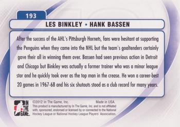 2011-12 In The Game Between The Pipes #193 Les Binkley / Hank Bassen Back