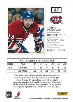 2011-12 Panini Elite #89 Tomas Plekanec Back