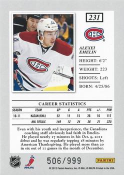 2011-12 Panini Elite #231 Alexei Emelin Back