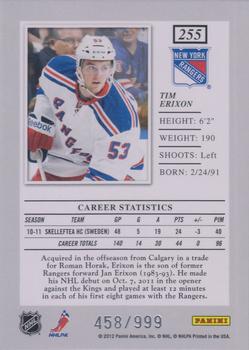 2011-12 Panini Elite #255 Tim Erixon Back