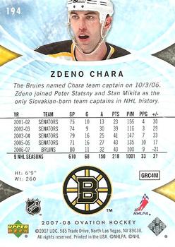 2007-08 Upper Deck Ovation #194 Zdeno Chara Back