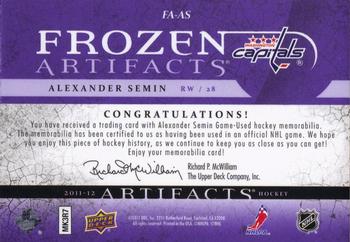 2011-12 Upper Deck Artifacts - Frozen Artifacts Jerseys Purple #FA-AS Alexander Semin Back