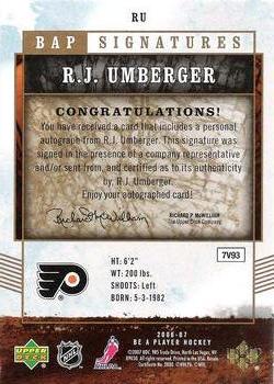 2006-07 Be A Player - BAP Signatures #RU R.J. Umberger Back