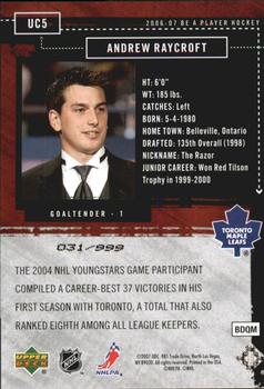 2006-07 Be A Player - Up Close and Personal #UC5 Andrew Raycroft Back